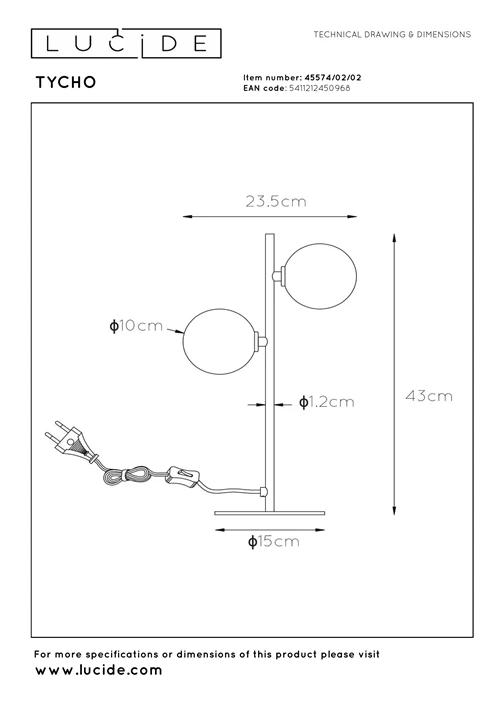 Lucide TYCHO - Lampe de table - 2xG9 - Or Mat / Laiton - technique